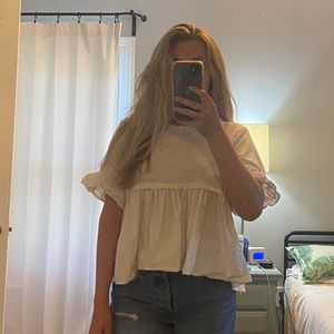 White Flouncy Blouse with Ruffle Details